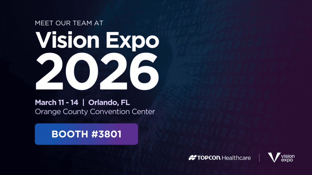 Vision Expo East 2026 event graphic for Topcon Healthcare